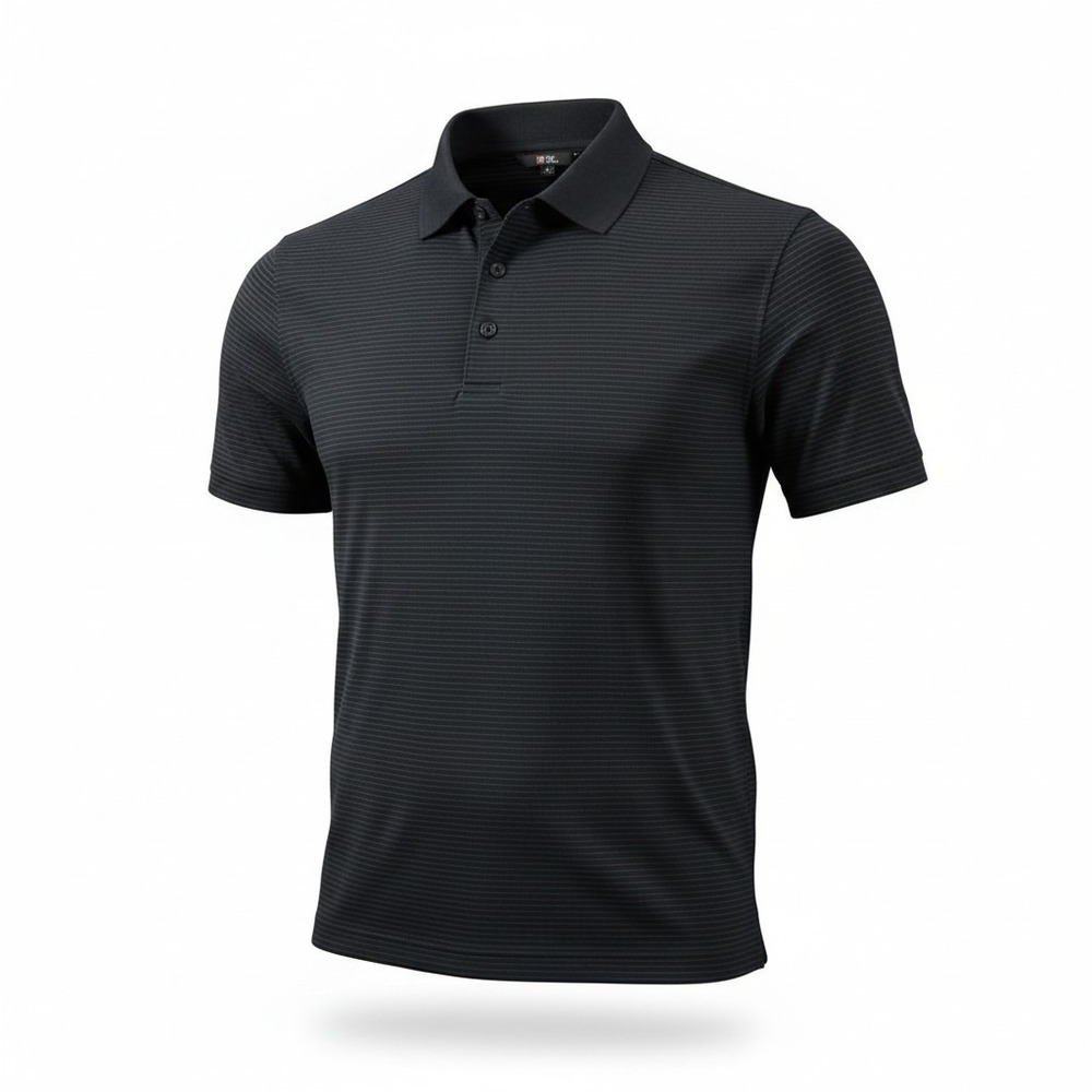 Uniqlo Mens Dry Pique Polo Shirt Navy Blue Micro Stripe Button Down Collar M